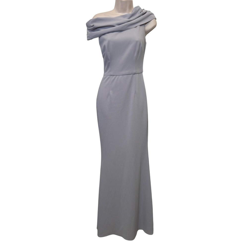 Katie May Layla Gown 4 Dove Grey Off Shoulder Drape Neckline Formal Floor Length